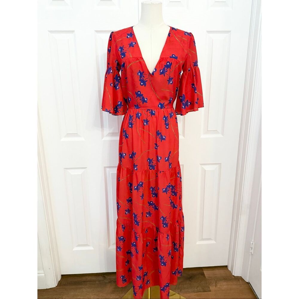 Borgo De Nor Womens Red Purple Teodora Orchid Print Tiered Maxi Dress Size 8